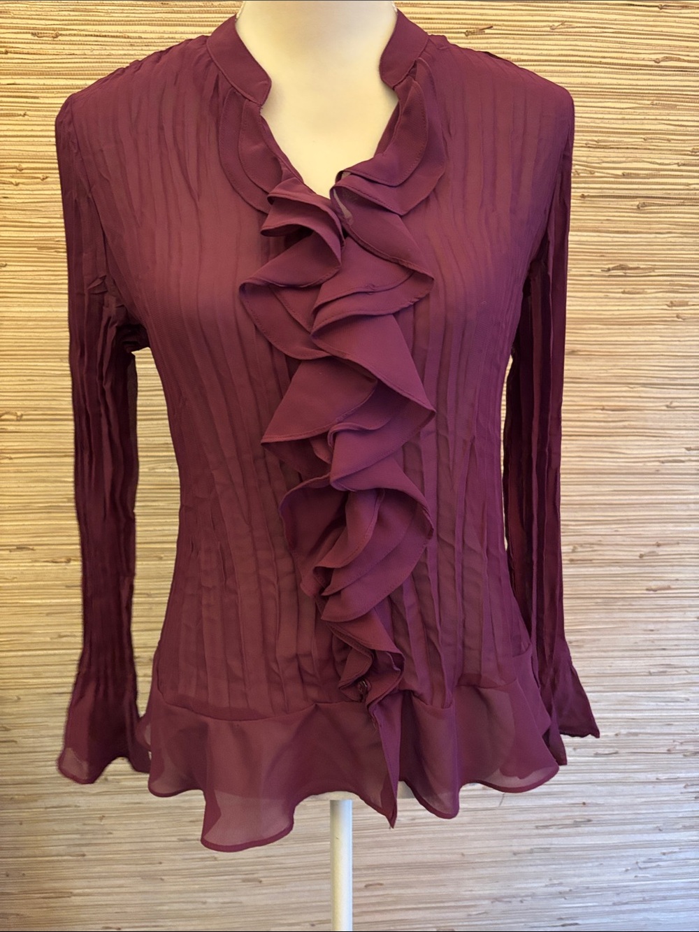 Style & Co. Women's Ruffled Long-Sleeve Blouse - burgundy 10P EUC!